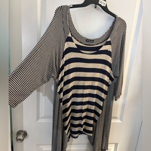 Cha Cha Vente stripe scoop neck women's top - black and cream Sz 2X